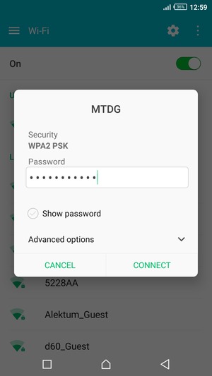 Enter the Wi-Fi password and select CONNECT