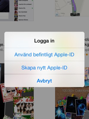 Välj Använd befintligt Apple-ID