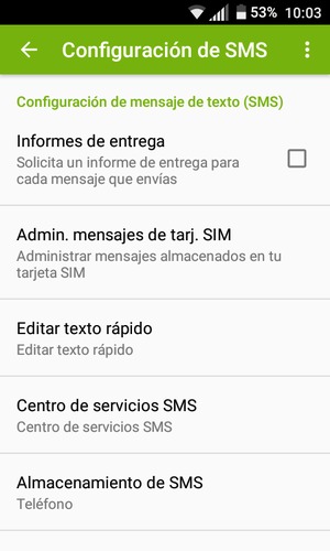 Seleccione Centro de servicios de SMS