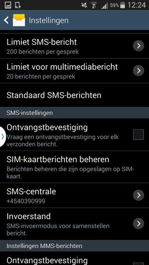 Scroll naar en selecteer SMS-centrale