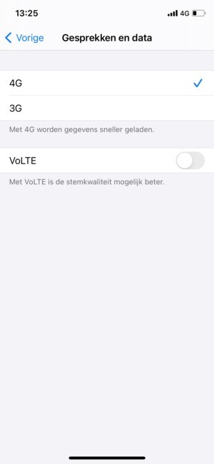 Om 4G in te schakelen, selecteer 4G