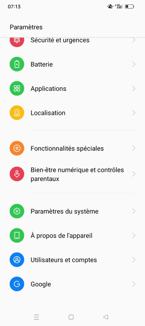 Faites défiler et sélectionnez Paramètres du système