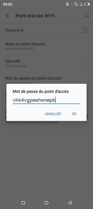 Saisissez un mot de passe de hotspot Wi-Fi d'au moins 8 caractères et sélectionnez OK