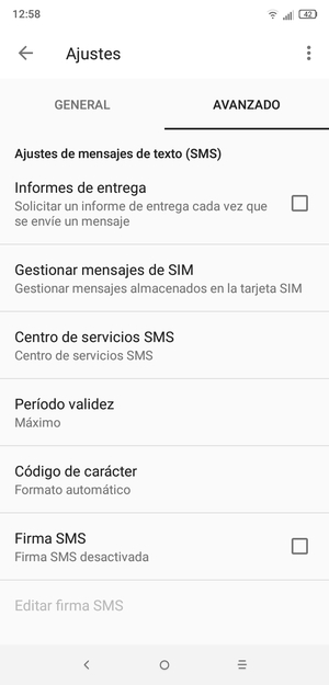 Seleccione Centro de servicios SMS