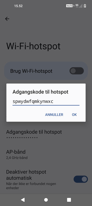 Indtast en Wi-Fi-hotspot adgangskode på minimum 8 tegn og vælg OK