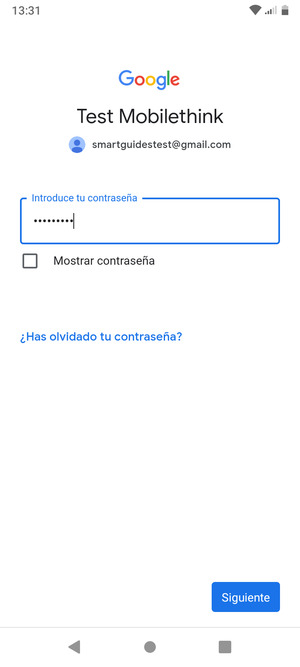 Introduzca su contraseña y seleccione Siguiente