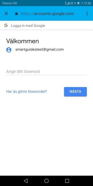 Ange ditt Gmail lösenord och välj NÄSTA