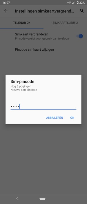 Voer uw Nieuwe sim-pincode in en selecteer OK