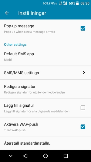 Scrolla till och välj SMS/MMS settings