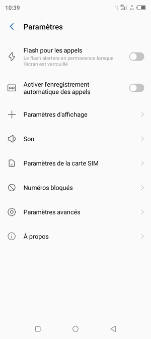 Sélectionnez Paramètres de la carte SIM