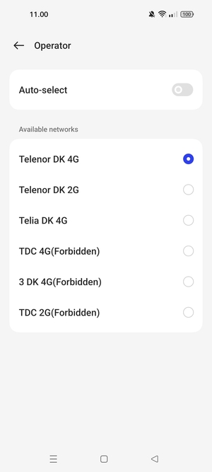 Select a network operator from the list