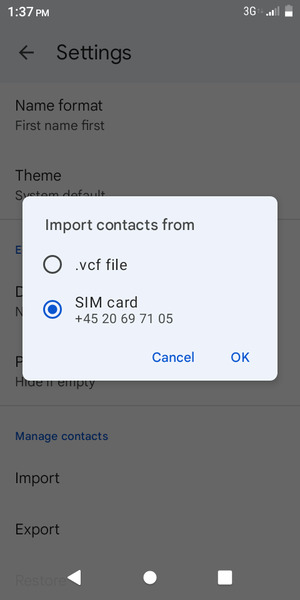 Select SIM card and OK
