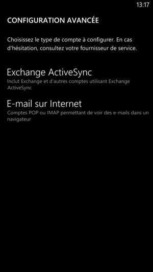 Sélectionnez Exchange ActiveSync