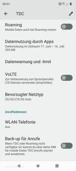 Scrollen Sie und wählen Sie Bevorzugter Netztyp