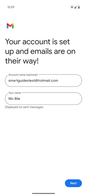 Give your account a name and enter your name. Select Next