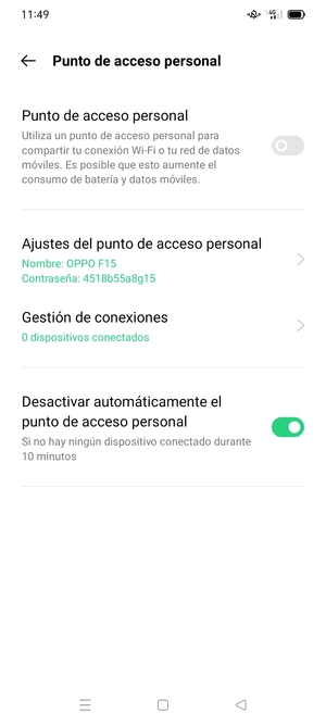 Seleccione Ajustes del punto de acceso personal