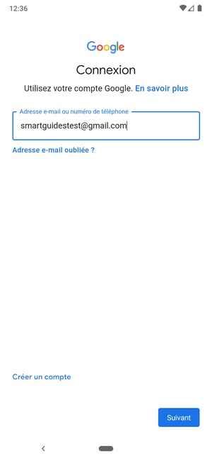 Saisissez votre adresse Gmail et sélectionnez Suivant
