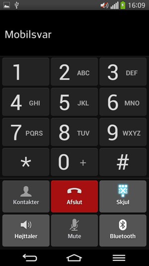 Hvis din telefonsvarer ringer op som på denne skærm, er din telefon sat korrekt op.