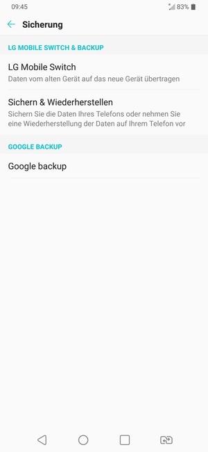 Wählen Sie Google backup