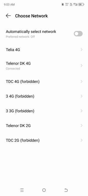 Select a network operator from the list