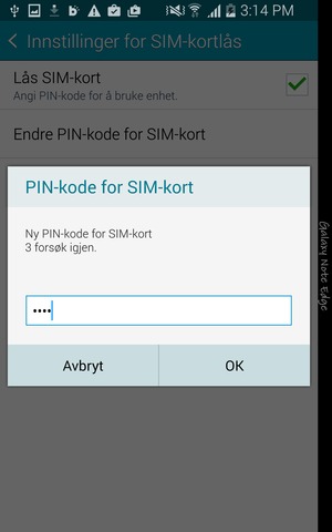 Skriv inn Ny PIN-kode for SIM-kort og velg OK