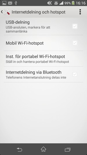 Välj Inst. för portabel Wi-Fi-hotspot