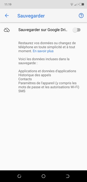 Activer le Sauvegarder sur Google Dri..