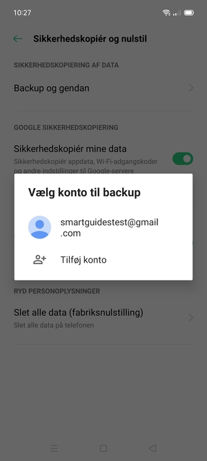 Vælg din sikkerhedskopi-konto