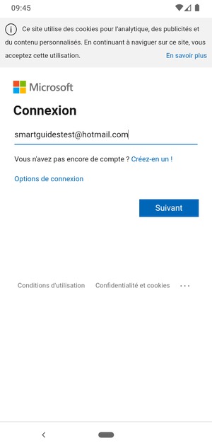 Saisissez votre adresse e-mail et sélectionnez Suivant