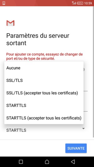 Sélectionnez Type de sécurité