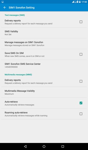 Select SIM1 Public SMS Service Center