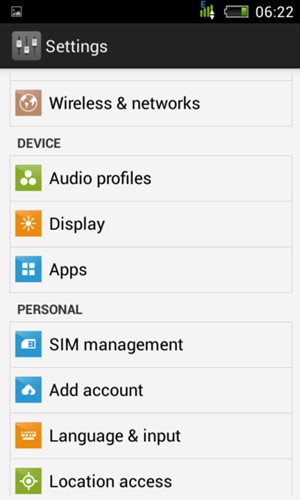 Scroll to and select SIM management