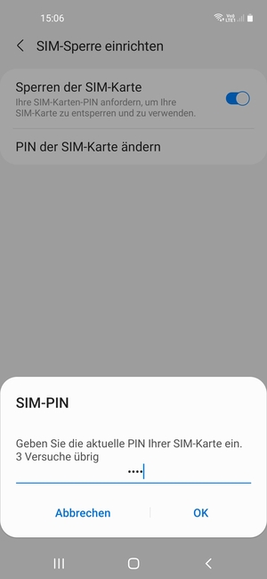 Geben Sie Ihre aktuelle PIN Ihrer SIM-Karte ein und wählen Sie OK