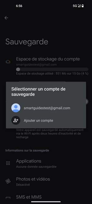 Sélectionnez votre compte de sauvegarde
