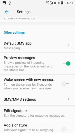 Scroll to and select SMS/MMS settings