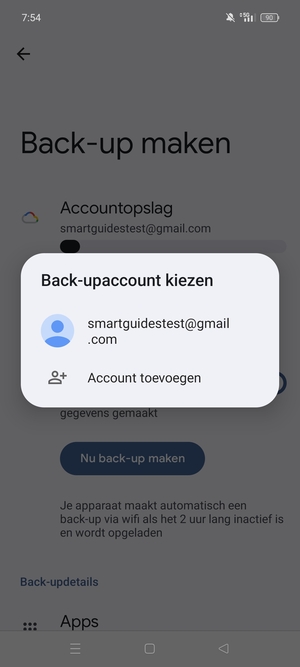 Selecteer uw back-up-account