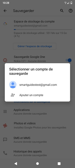 Sélectionnez votre compte de sauvegarde