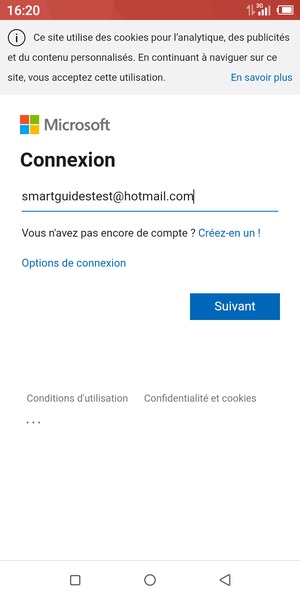 Saisissez votre adresse e-mail et sélectionnez Suivant