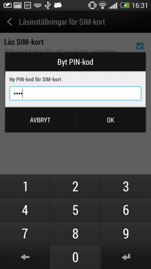 Ange din nya PIN-kod för SIM-kort och välj OK