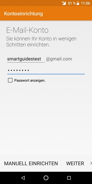 Geben Sie Ihre Gmail Adresse und Passwort ein. Wählen Sie WEITER