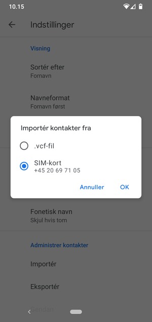 Vælg SIM-kort og OK