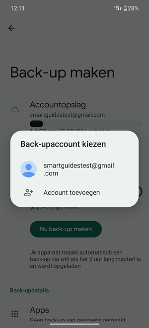 Selecteer uw back-up-account