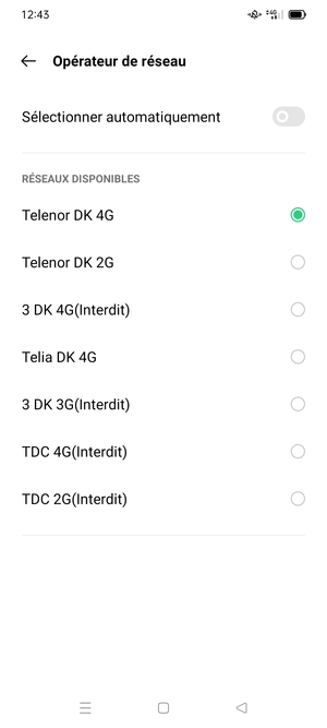 Sélectionnez un opérateur réseau dans la liste