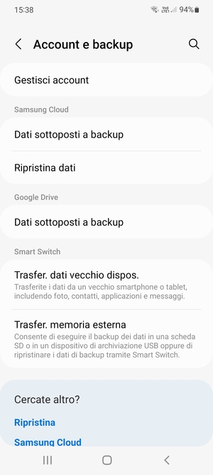 Scorri fino a Google Drive e seleziona Dati sottoposti a backup