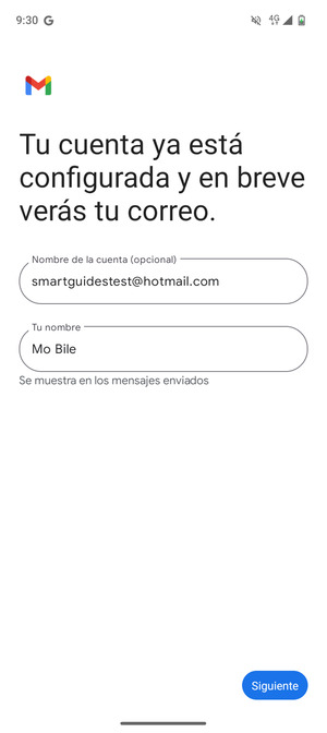 Déle a su cuenta un nombre y escriba su nombre. Seleccione Siguiente