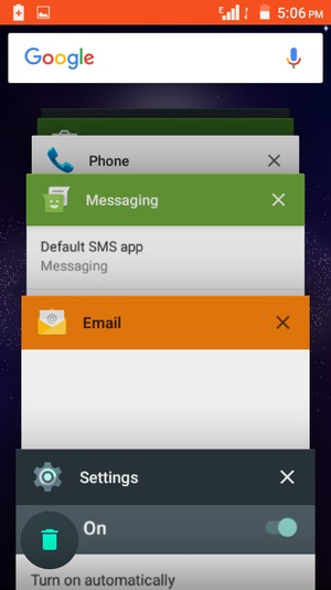Select the Delete icon to close all running apps