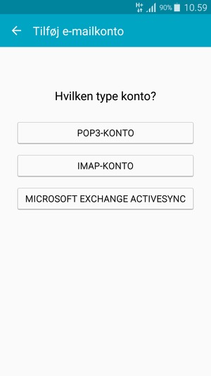 Vælg POP3-KONTO eller IMAP-KONTO
