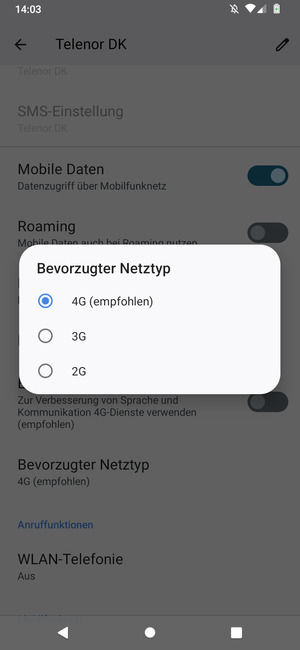 Wählen Sie die gewünschte Option