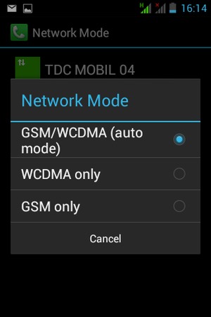 Select GSM only to enable 2G and GSM/WCDMA (auto mode) to enable 3G