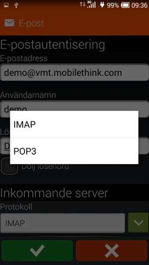 Välj IMAP eller POP3